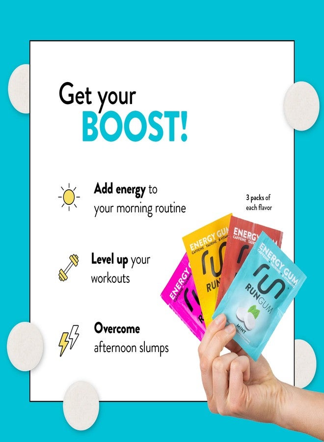RUN GUM Variety PackEnergy Chewing Gum 50mg Caffeine Taurine & B-Vitamins Per Piece, 24 Pieces (Pack of 12) Sugar Free, Zero Calorie, No Aspartame, and Gluten Free - Image 2