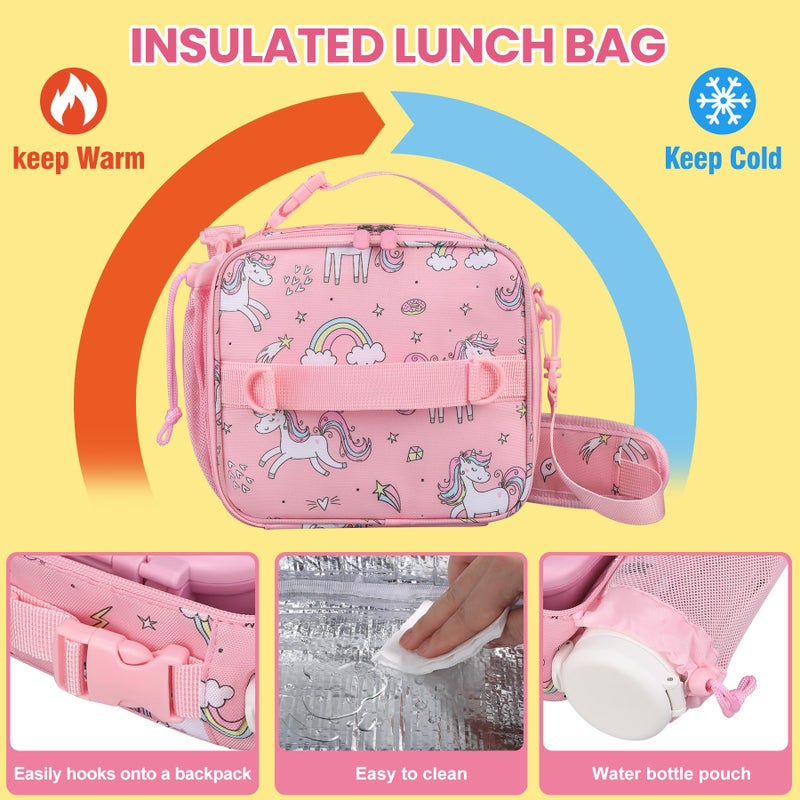 JOOPETALK Bento Lunch Box Set for Kids with 9oz Soup Thermo, Insulated Lunch Bag,Leak-proof BPA-free Lunch Food Container with 3-4 Conpartments for School Travel-Pink - Image 3