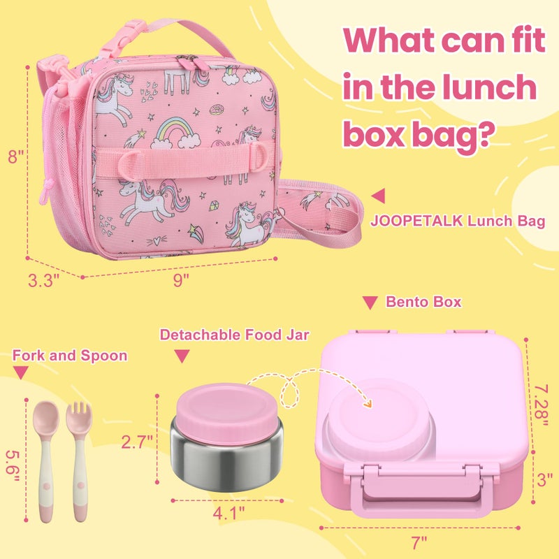 JOOPETALK Bento Lunch Box Set for Kids with 9oz Soup Thermo, Insulated Lunch Bag,Leak-proof BPA-free Lunch Food Container with 3-4 Conpartments for School Travel-Pink - Image 4