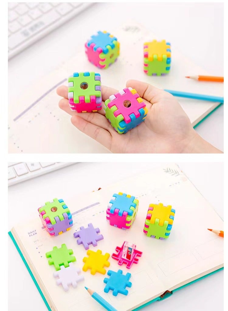 مبراة أقلام رصاص قابلة للتوصيل بمكعب سحري مكونة من 4 قطع، مبراة أقلام رصاص يدوية، مبراة أقلام رصاص محمولة بفتحة واحدة، مناسبة للأطفال والكبار والفصول المدرسية والمكاتب - Image 5