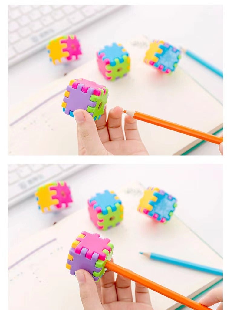 مبراة أقلام رصاص قابلة للتوصيل بمكعب سحري مكونة من 4 قطع، مبراة أقلام رصاص يدوية، مبراة أقلام رصاص محمولة بفتحة واحدة، مناسبة للأطفال والكبار والفصول المدرسية والمكاتب - Image 4