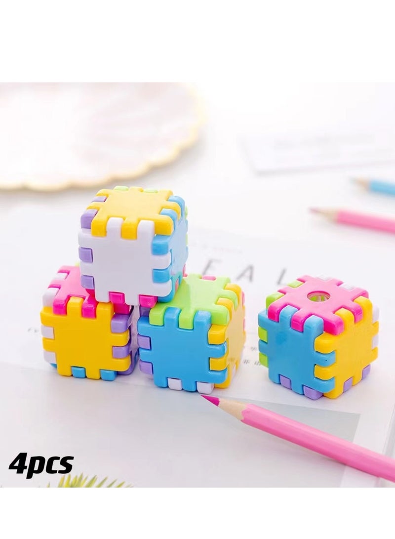 مبراة أقلام رصاص قابلة للتوصيل بمكعب سحري مكونة من 4 قطع، مبراة أقلام رصاص يدوية، مبراة أقلام رصاص محمولة بفتحة واحدة، مناسبة للأطفال والكبار والفصول المدرسية والمكاتب - Image 1