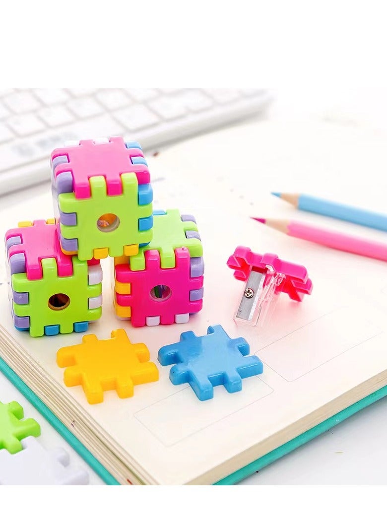 مبراة أقلام رصاص قابلة للتوصيل بمكعب سحري مكونة من 4 قطع، مبراة أقلام رصاص يدوية، مبراة أقلام رصاص محمولة بفتحة واحدة، مناسبة للأطفال والكبار والفصول المدرسية والمكاتب - Image 2