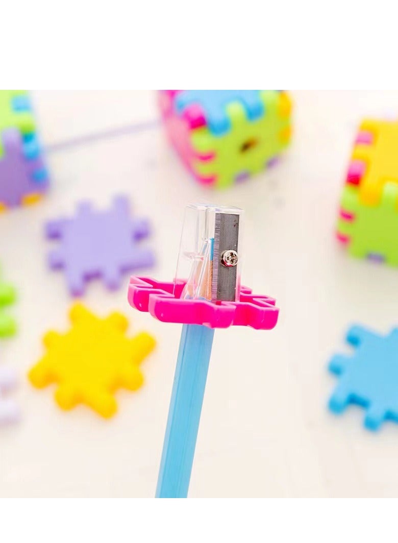 مبراة أقلام رصاص قابلة للتوصيل بمكعب سحري مكونة من 4 قطع، مبراة أقلام رصاص يدوية، مبراة أقلام رصاص محمولة بفتحة واحدة، مناسبة للأطفال والكبار والفصول المدرسية والمكاتب - Image 3