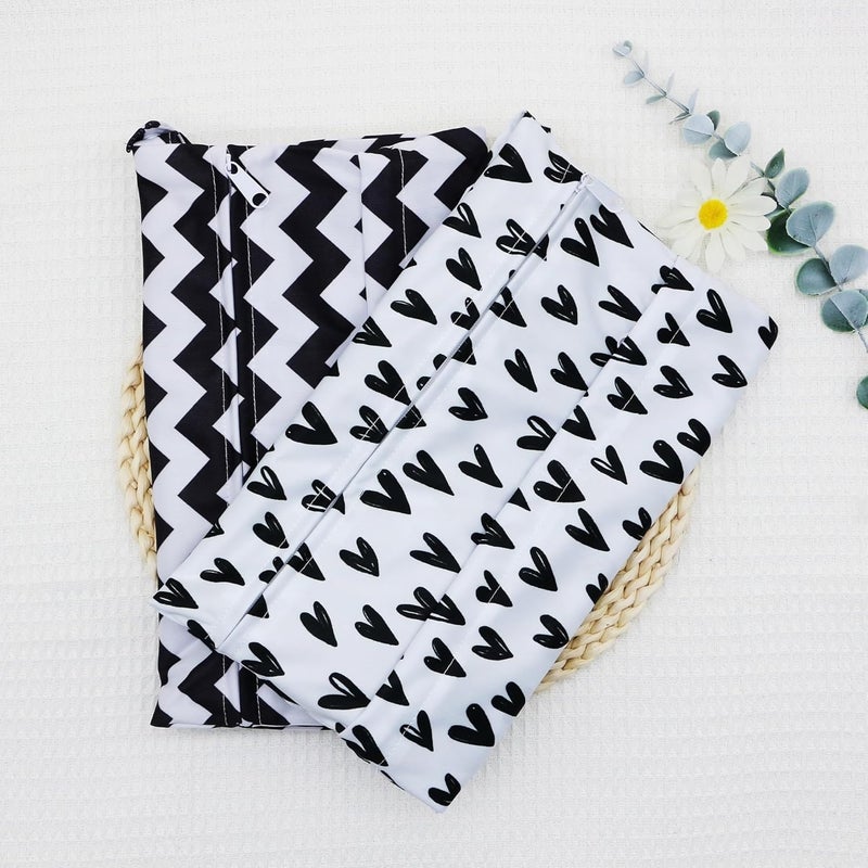 Asenappy 2pcs Cloth Diaper Wet Dry Bags Waterproof Reusable with Two Zippered Pockets Travel Beach Pool Daycare Soiled Baby Items Yoga Gym Bag for Swimsuits or Wet Clothes BLACK HEART - Image 5