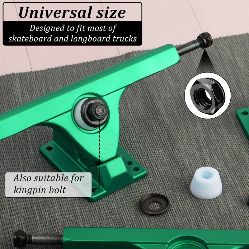 Outus 16 Pieces Skateboard Truck Nuts and 16 Pieces Skateboard Truck Axle Washers for Longboards and Hardware Kit (Black) - Image 2