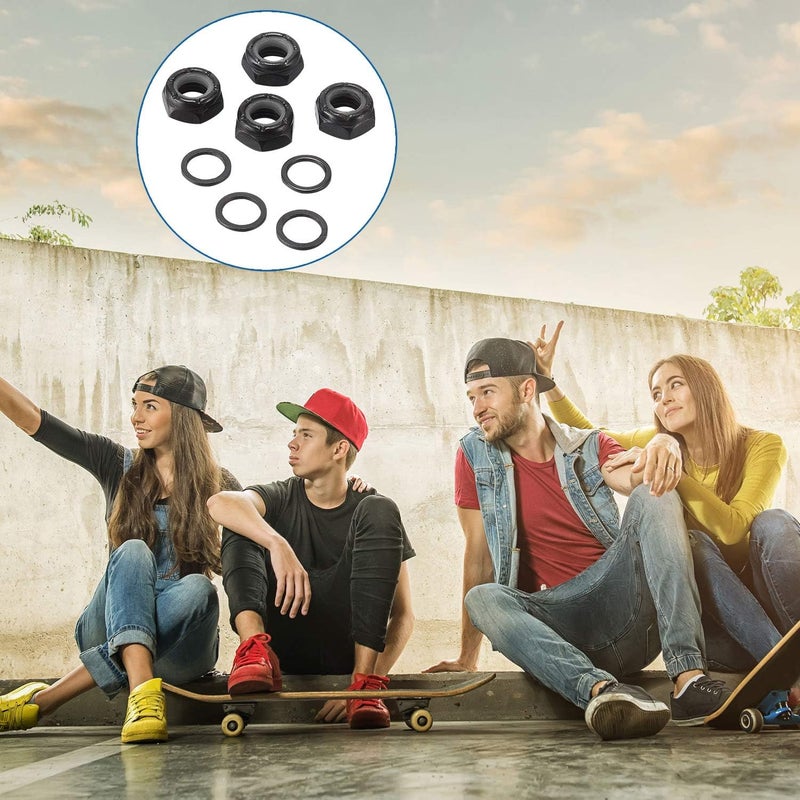 Outus 16 Pieces Skateboard Truck Nuts and 16 Pieces Skateboard Truck Axle Washers for Longboards and Hardware Kit (Black) - Image 5