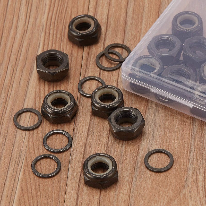Outus 16 Pieces Skateboard Truck Nuts and 16 Pieces Skateboard Truck Axle Washers for Longboards and Hardware Kit (Black) - Image 3