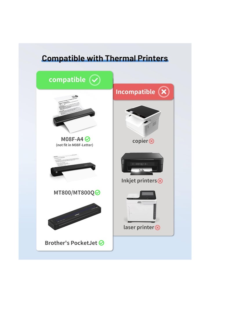 Terabyte ورق حراري A4، 210 × 297 مم، ورق حراري أسود قابل للطي لطابعة حرارية محمولة A4، متوافق مع الطابعات الحرارية المحمولة، حجم 8.27"×11.69"، متوافق مع M08F-Letter M832 M833 M834 M835 HRPT MT800 ورق حراري - Image 3