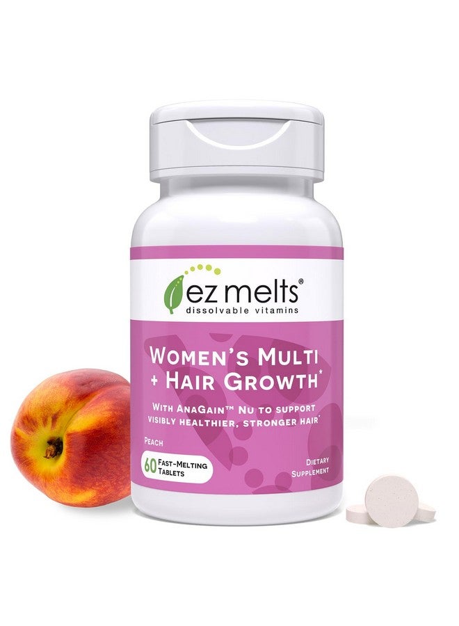EZ Melts Dissolvable Women’s Multivitamin + Hair Growth with Biotin, Bamboo Extract & Clinically Studied AnaGain Nu, Supports Visibly Healthier, Stronger Hair, Sugar-Free Peach Flavor, 1-Month - Image 1