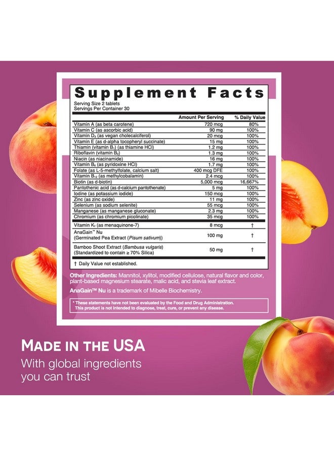 EZ Melts Dissolvable Women’s Multivitamin + Hair Growth with Biotin, Bamboo Extract & Clinically Studied AnaGain Nu, Supports Visibly Healthier, Stronger Hair, Sugar-Free Peach Flavor, 1-Month - Image 2