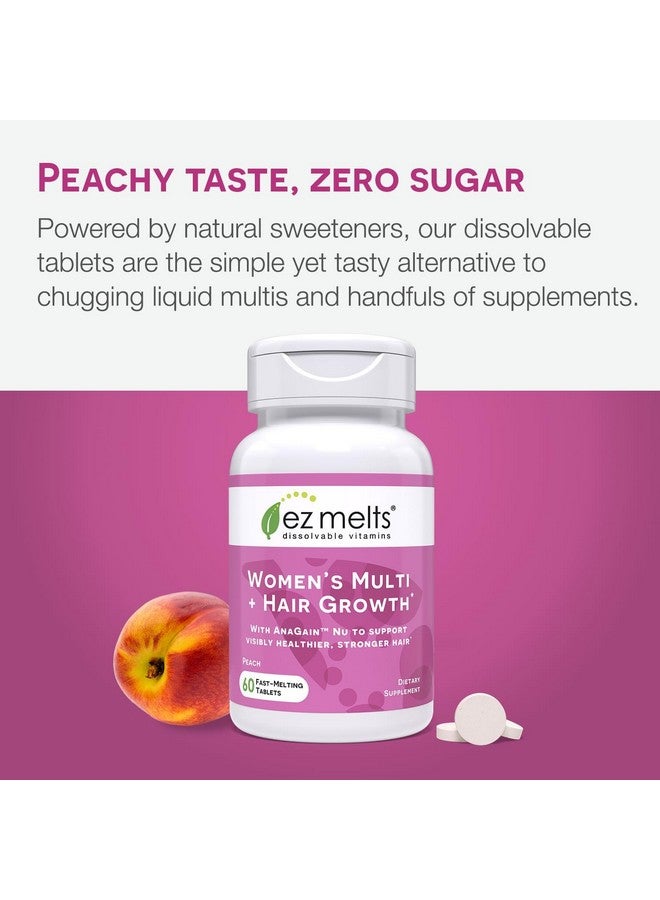 EZ Melts Dissolvable Women’s Multivitamin + Hair Growth with Biotin, Bamboo Extract & Clinically Studied AnaGain Nu, Supports Visibly Healthier, Stronger Hair, Sugar-Free Peach Flavor, 1-Month - Image 5