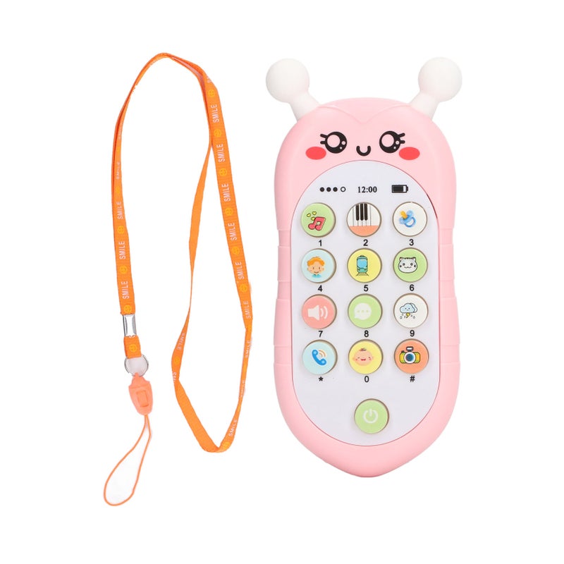 Baby Phone Toy: Pink With Lanyard, Cute Honeybee Style - Gentle Musical Function, Durable Premium Plastic Mobile Phone Toy for Toddler Role Play & Infant Sensory Play - Image 1