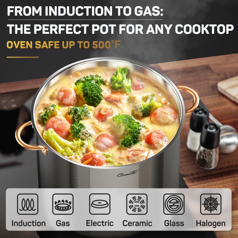 Ciwete Stock Pot 20 Quart, 3 Ply Stainless Steel Stock Pot with Lid, 20 Quart Soup Pot with Copper Handle, Healthy Stockpots, Induction, Oven, Gas and Dishwasher Safe - Image 2