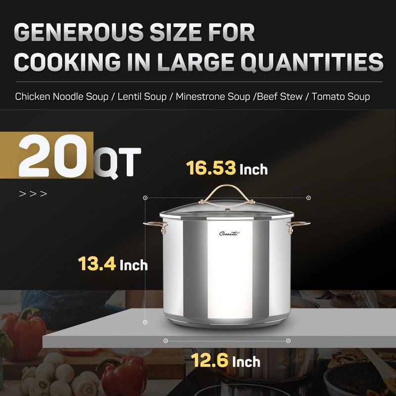 Ciwete Stock Pot 20 Quart, 3 Ply Stainless Steel Stock Pot with Lid, 20 Quart Soup Pot with Copper Handle, Healthy Stockpots, Induction, Oven, Gas and Dishwasher Safe - Image 4