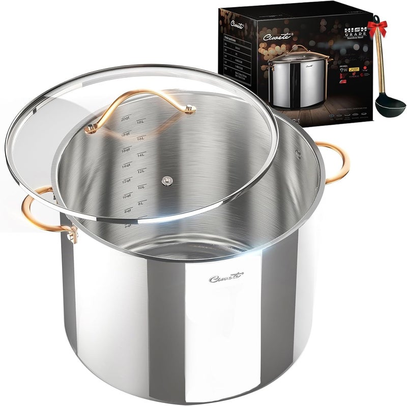 Ciwete Stock Pot 20 Quart, 3 Ply Stainless Steel Stock Pot with Lid, 20 Quart Soup Pot with Copper Handle, Healthy Stockpots, Induction, Oven, Gas and Dishwasher Safe - Image 1