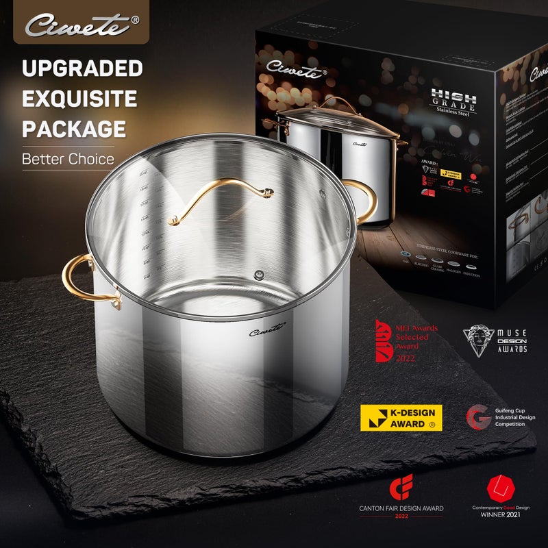 Ciwete Stock Pot 20 Quart, 3 Ply Stainless Steel Stock Pot with Lid, 20 Quart Soup Pot with Copper Handle, Healthy Stockpots, Induction, Oven, Gas and Dishwasher Safe - Image 3