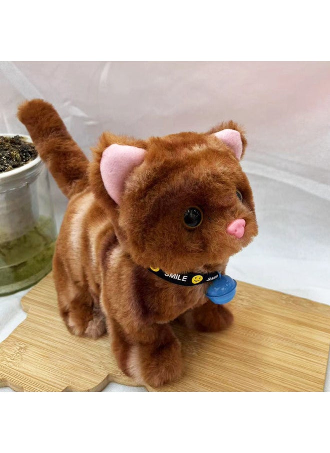 Electric Simulation Plush Cat Doll Children's Toys Stall Electronic Pet Cat Educational Toys-Color:Brown Smudged Cat  - Image 1