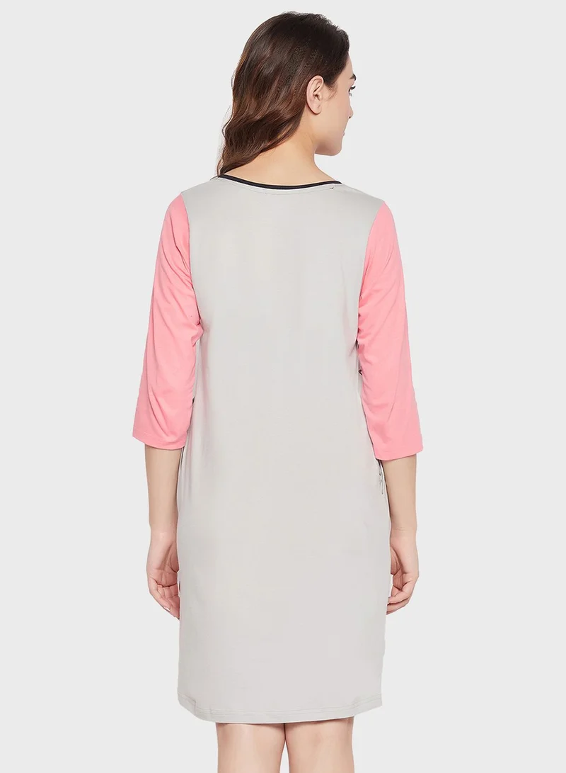 Clovia Printed Crew Neck Nightdress