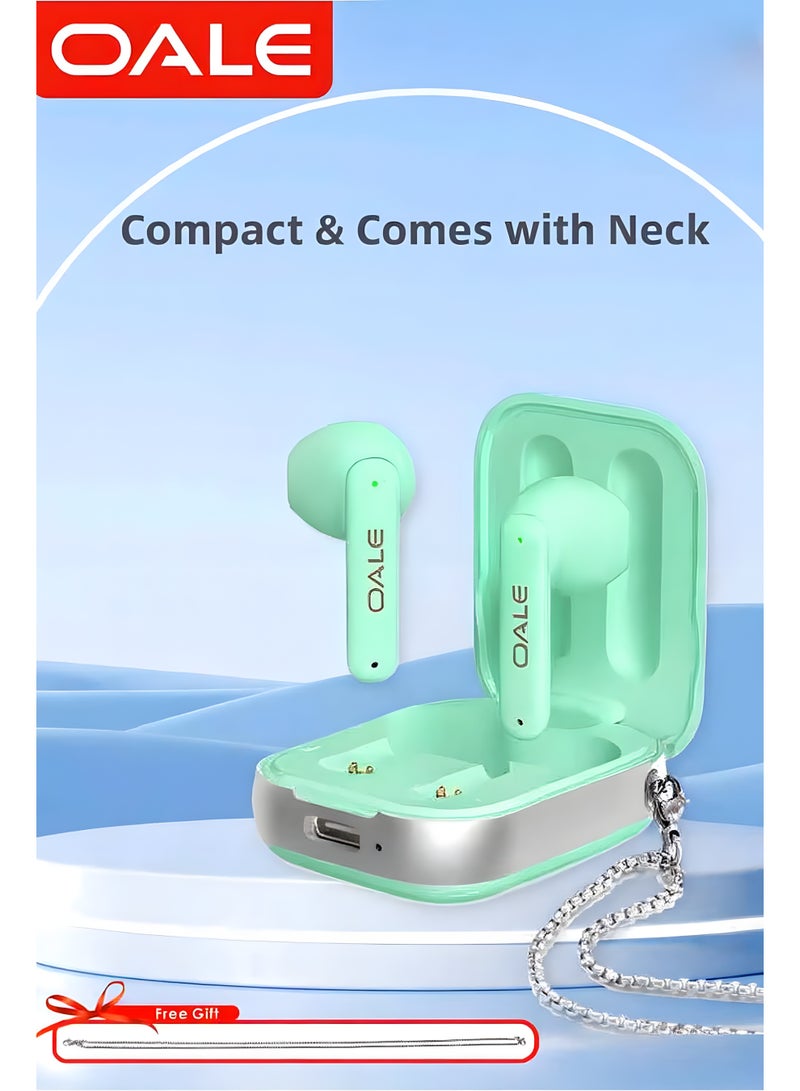 OALE iFree 14 Wireless Earbuds with ENC Noise Cancellation, Bluetooth 5.4, 35H Battery Life, Compact Design with Neck Chain, (Mint Green) - Image 1