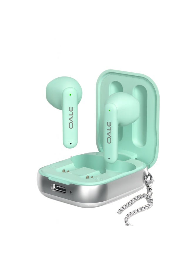 OALE iFree 14 Wireless Earbuds with ENC Noise Cancellation, Bluetooth 5.4, 35H Battery Life, Compact Design with Neck Chain, (Mint Green) - Image 3