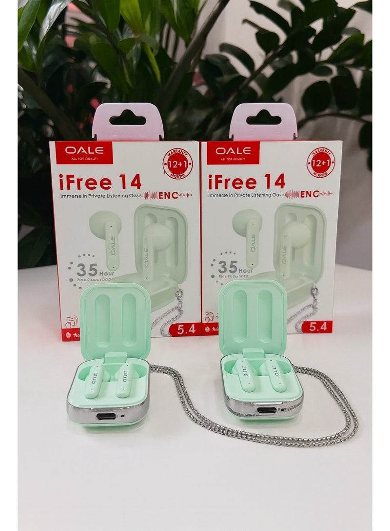 OALE iFree 14 Wireless Earbuds with ENC Noise Cancellation, Bluetooth 5.4, 35H Battery Life, Compact Design with Neck Chain, (Mint Green) - Image 4