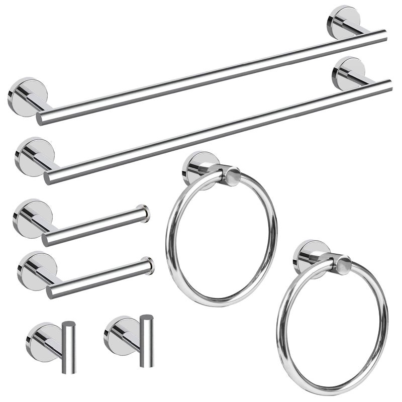 Cilee 8 Piece Polished Chrome Bathroom Hardware Set 24inch Bathroom Towel barTowel RingToilet Paper Holder Robe Towel Hook SUS304 Stainless Steel Bathroom Accessory Set