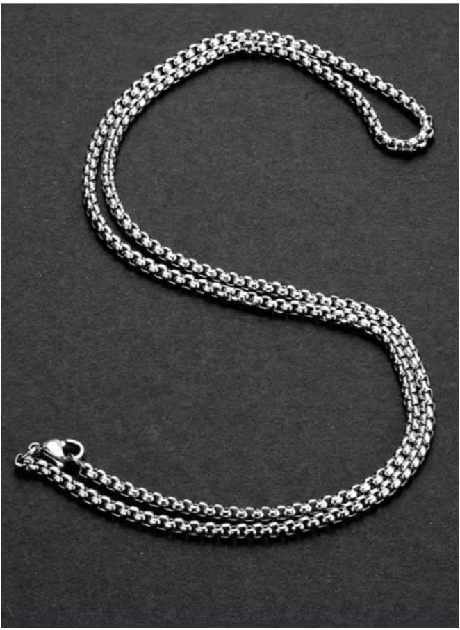 Square Pearl Chain Titanium Steel Chain Stainless Steel Chain, Men's Fashion Versatile Necklace (Silver, 2.5mm/65cm)  - Image 5