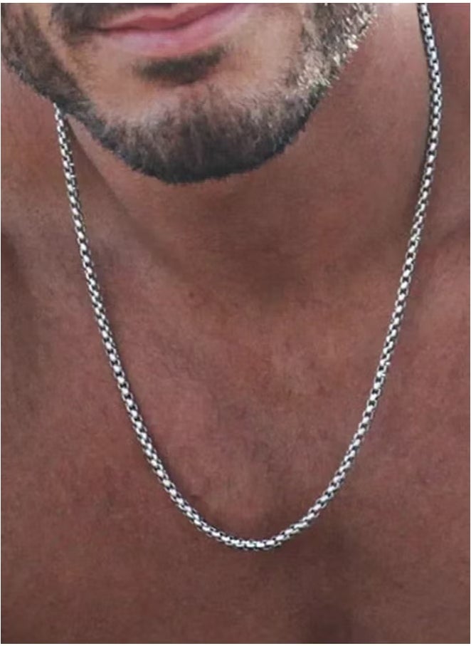 Square Pearl Chain Titanium Steel Chain Stainless Steel Chain, Men's Fashion Versatile Necklace (Silver, 2.5mm/65cm)  - Image 1