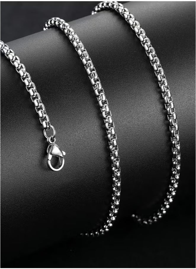 Square Pearl Chain Titanium Steel Chain Stainless Steel Chain, Men's Fashion Versatile Necklace (Silver, 2.5mm/65cm)  - Image 4