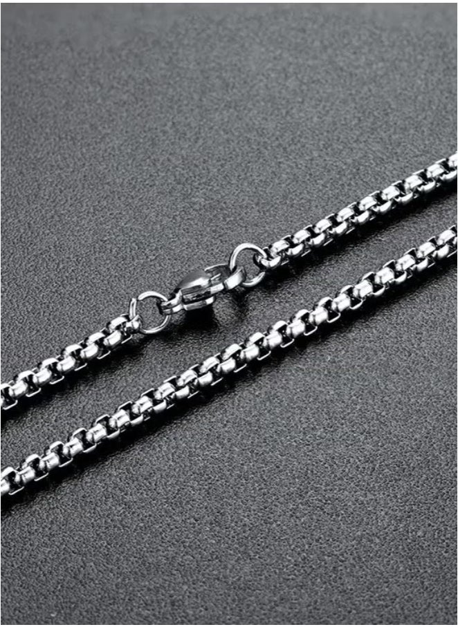 Square Pearl Chain Titanium Steel Chain Stainless Steel Chain, Men's Fashion Versatile Necklace (Silver, 2.5mm/65cm)  - Image 3