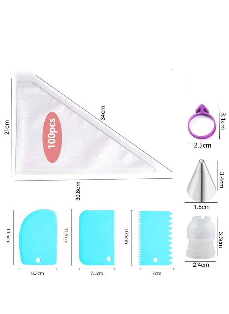 Piping Bags and Tips Set, Cakes Decorating Supplies Kit with 100pcs 12 Inch Pastry Bags, 12 Piping Tips, 3 Cake Scraper, 2 Couplers, 2 Bag Ties, Simple and Convenient Baking Supplies Set