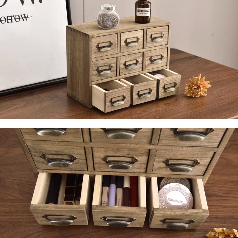 KIRIGEN Wooden Desk Storage Cabinet 9 Drawers Mini Chest with Metal Handles Desktop Organizer Storage Box for Home Office Dark Brown(9CG-DBR) - Image 3