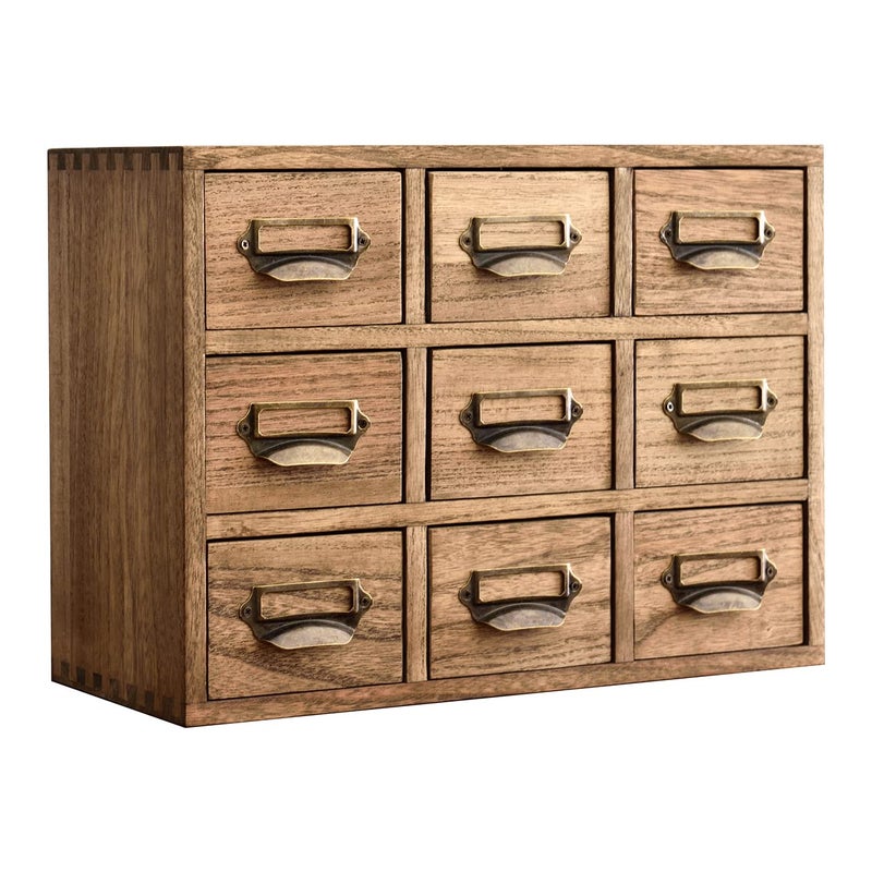 KIRIGEN Wooden Desk Storage Cabinet 9 Drawers Mini Chest with Metal Handles Desktop Organizer Storage Box for Home Office Dark Brown(9CG-DBR) - Image 1