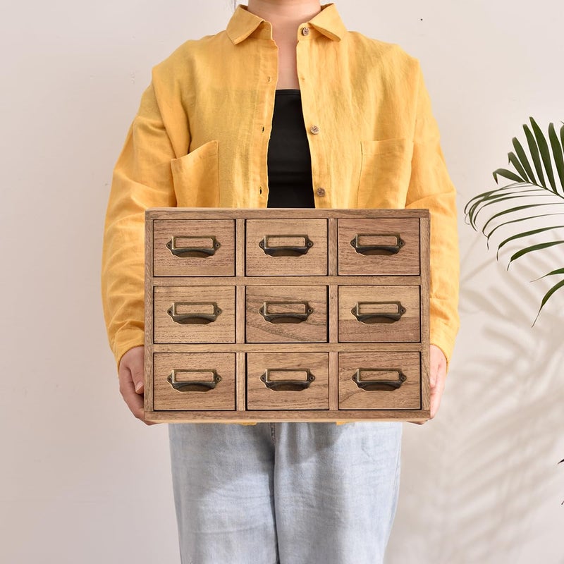 KIRIGEN Wooden Desk Storage Cabinet 9 Drawers Mini Chest with Metal Handles Desktop Organizer Storage Box for Home Office Dark Brown(9CG-DBR) - Image 2
