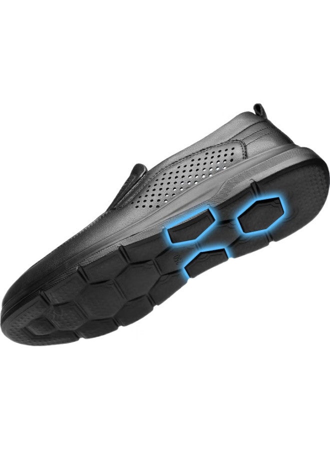 Strongman Business Hollow Breathable Cool Leather Shoes Soft Surface Soft Bottom Dad Shoes Casual Men'S Shoes Jdd351327 Black 43 - Image 3