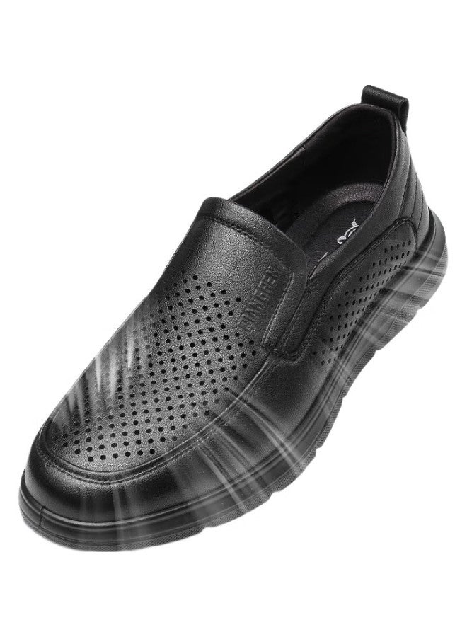 Strongman Business Hollow Breathable Cool Leather Shoes Soft Surface Soft Bottom Dad Shoes Casual Men'S Shoes Jdd351327 Black 43 - Image 1