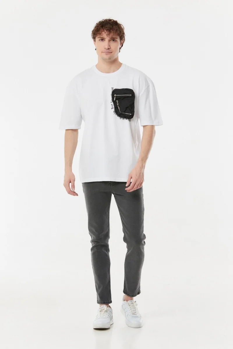 FullaModa Printed Oversize T-Shirt with Pocket Detail
