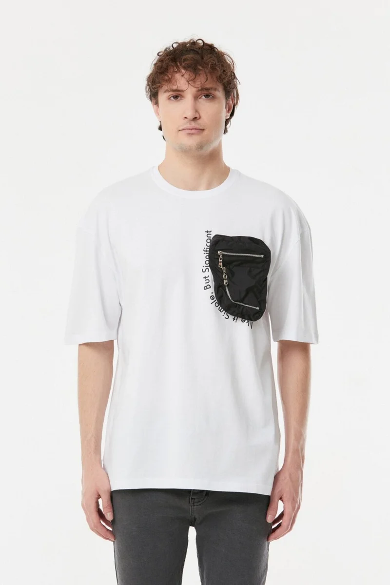 FullaModa Printed Oversize T-Shirt with Pocket Detail