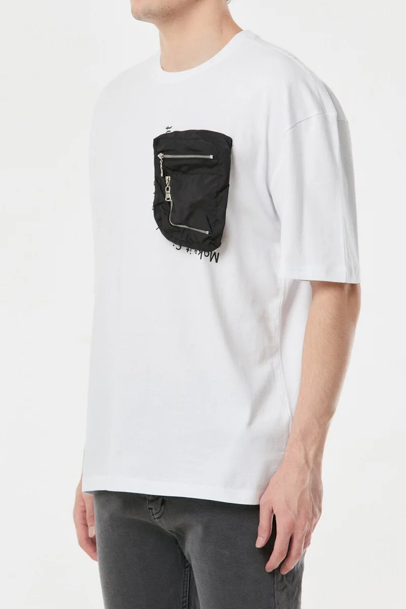 FullaModa Printed Oversize T-Shirt with Pocket Detail