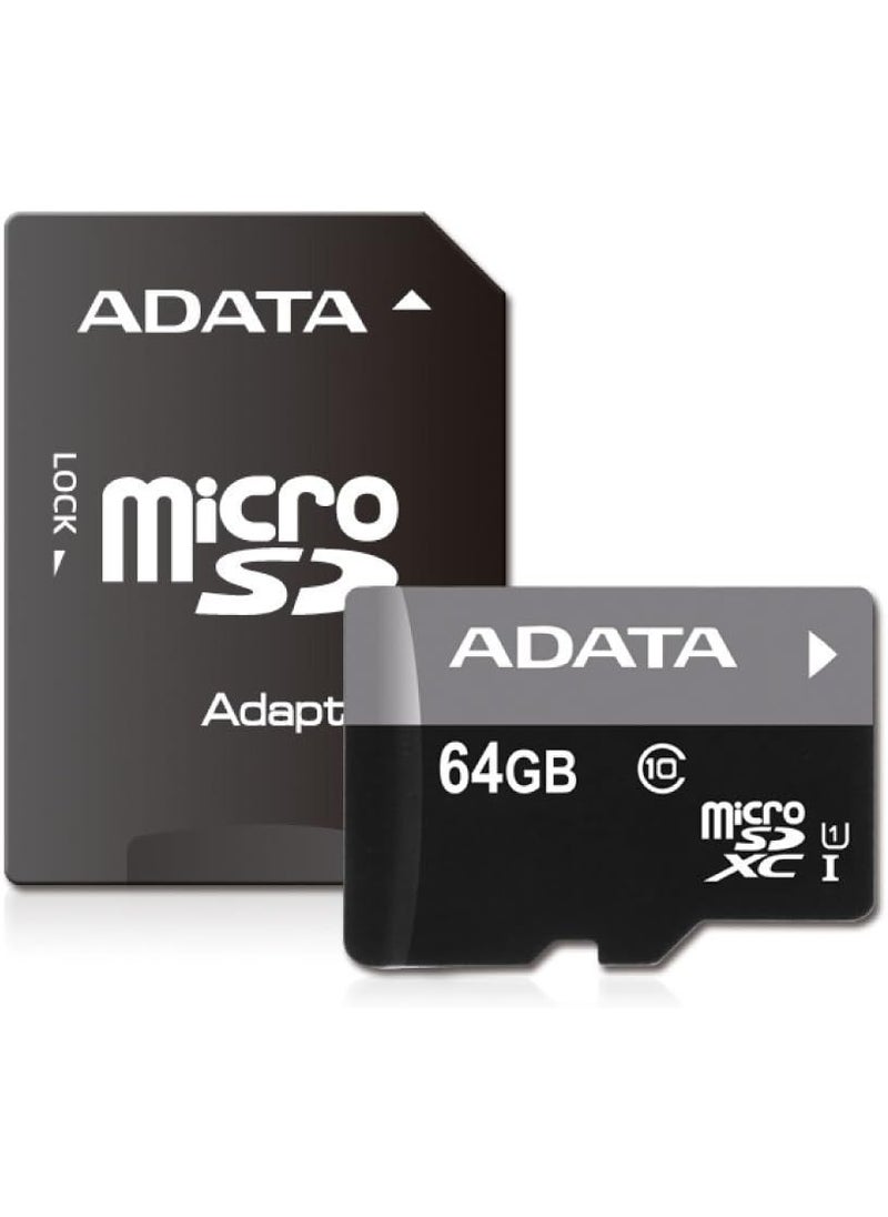 ADATA ADATA Premier 64GB microSDHCSDXC UHSI U1 Class 10 Memory Card with Adapter AUSDX64GUICL10RA1  - Image 1