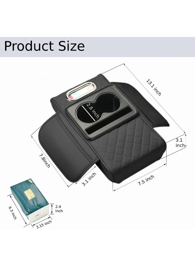 إتش كيو جيمنغ غطاء مسند ذراع السيارة، غطاء مسند ذراع السيارة، غطاء وحدة التحكم المركزية مع حامل أكواب، 2 وحدة تخزين، مسند ذراع وحدة التحكم المركزية، مزخرف بالجلد من الفينيل، وسادة مسند ذراع السيارة مضادة للخدش، مناسب لمعظم المركبات، سيارات الدفع الرباعي، أسود - Image 2