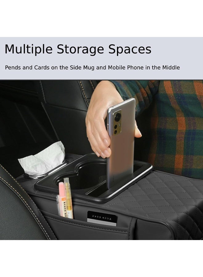 إتش كيو جيمنغ غطاء مسند ذراع السيارة، غطاء مسند ذراع السيارة، غطاء وحدة التحكم المركزية مع حامل أكواب، 2 وحدة تخزين، مسند ذراع وحدة التحكم المركزية، مزخرف بالجلد من الفينيل، وسادة مسند ذراع السيارة مضادة للخدش، مناسب لمعظم المركبات، سيارات الدفع الرباعي، أسود - Image 5