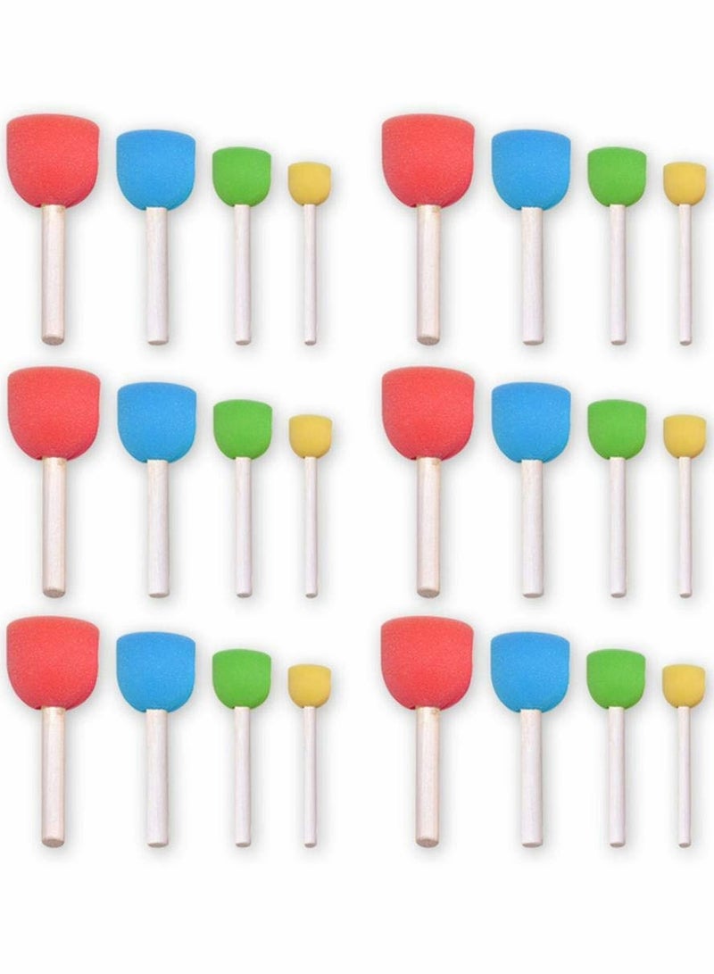 KASTWAVE طقم فرشاة إسفنجية دائرية للدهان مكون من 24 قطعة - ختم إسفنجي مصغر ملون للأعمال الفنية والحرف اليدوية للأطفال مع مقبض خشبي - Image 1
