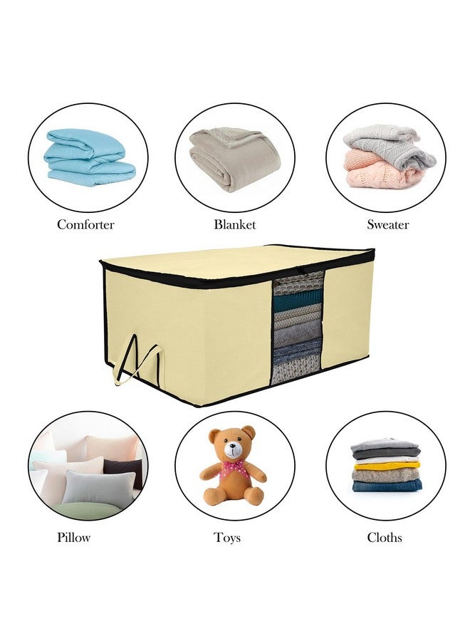 Kuber Industries Kuber Industries Underbed Storage Bag | Clothes Storage Bag | Blanket Cover with Clear Window | Zipper Closure & Handle Cloth Organizer | Plain Black Border | Large | Pack of 2 | Cream - Image 5