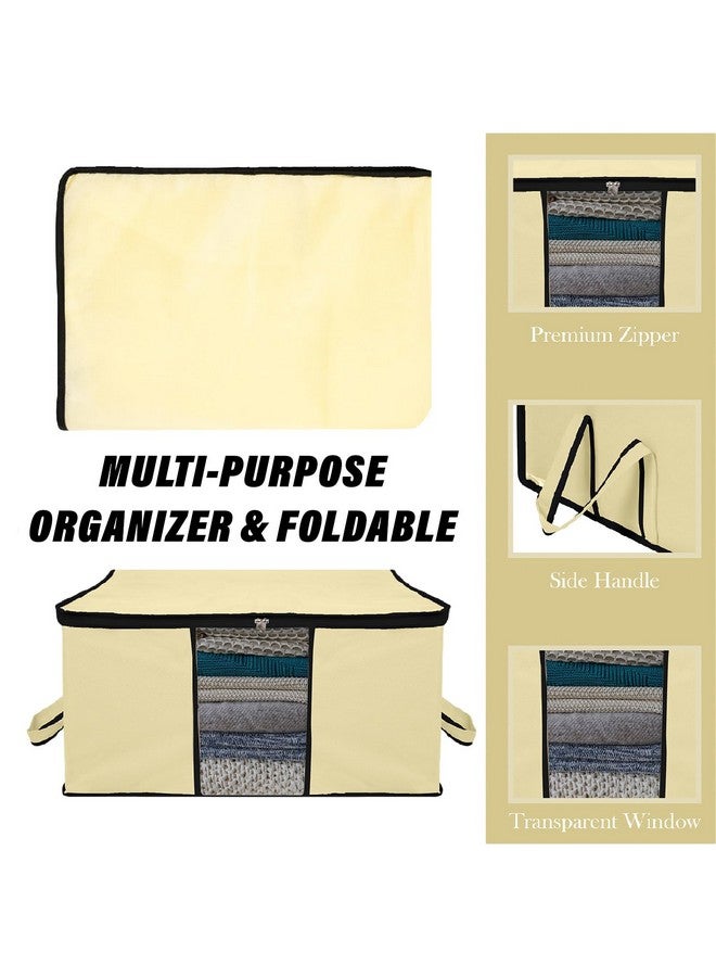 Kuber Industries Kuber Industries Underbed Storage Bag | Clothes Storage Bag | Blanket Cover with Clear Window | Zipper Closure & Handle Cloth Organizer | Plain Black Border | Large | Pack of 2 | Cream - Image 4