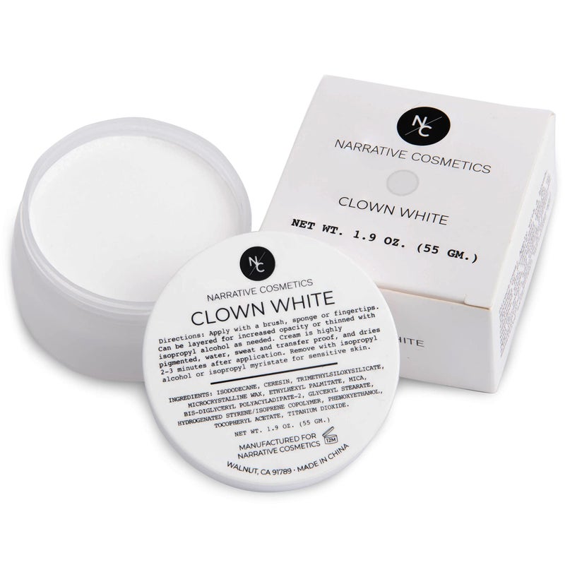Narrative Cosmetics Clown White Cream Makeup, Quick Drying Professional Face Paint for the Stage, Film, Halloween, and Cosplay, 1.9 Oz. - Image 1