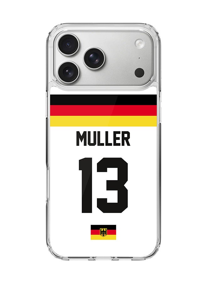 Stylizedd Classic Clear MagSafe Case for iPhone 17 Pro Max , Hybrid Soft Case Flexible Edges Anti Drop TPU PC Gel Thin Transparent Cover [ Designed for iPhone 17 Pro Max ] - Football Team - Germany, Player Name - Muller