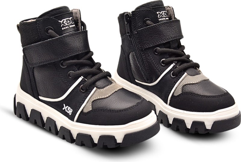 Kids A More Urban Laced and Zippered Genuine Leather Boy Boots Black - Image 5