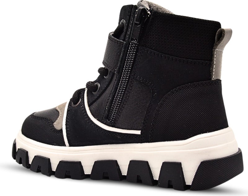 Kids A More Urban Laced and Zippered Genuine Leather Boy Boots Black - Image 3
